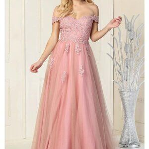 Dusty Rose formal Dress. Off shoulder prom pageant homecoming party ball gown